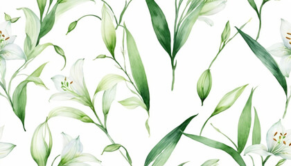 Fototapeta premium Green leaves and floral pattern in a fresh nature-inspired design