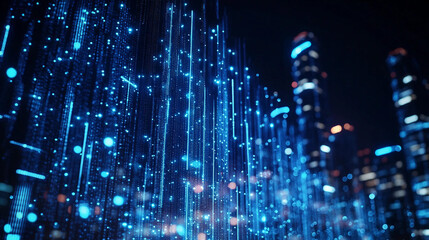 Fototapeta premium Urban Connectivity and the Digital Network Visualized in a Night Cityscape