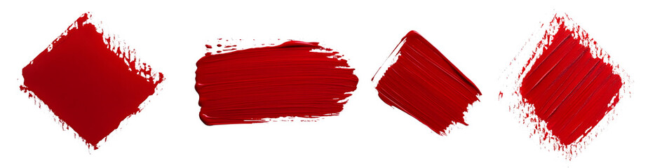 Red paint brush strokes with geometric shape style isolated on white background. Textured effect bundle. Graphic design elements set with grainy concept for ads, gift, offer, big, mega, or flash sale