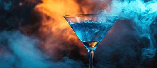 Blue Martini with Smoke and Orange Background
