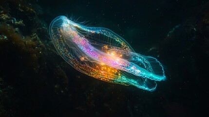 Bioluminescent Jellyfish Floating in Dark Waters