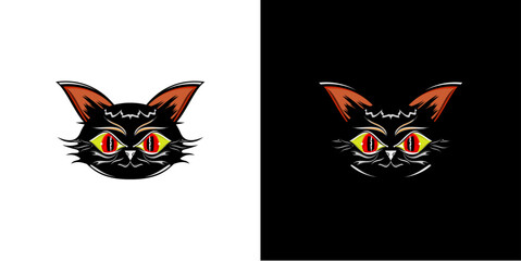 Cute black cat vector art illustration suitable for horror design theme and Halloween party invitation card editable asset template