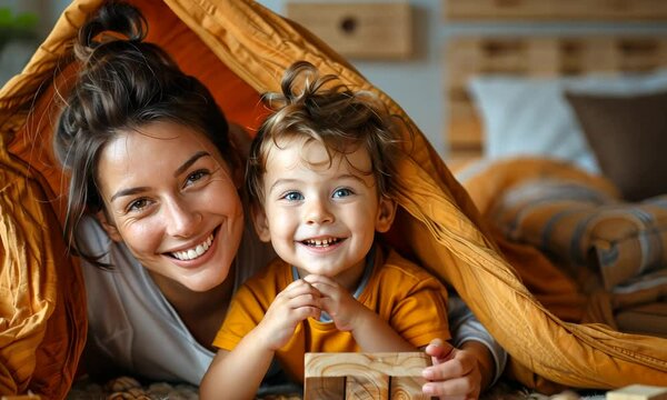 mother and child under the blanket