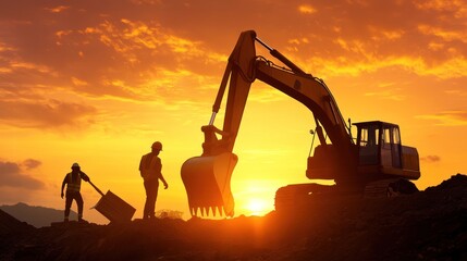 Construction Workers Silhouette at Sunset