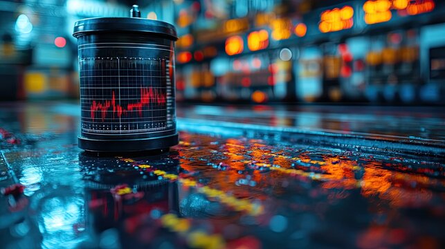 A barograph shows a sharp drop in pressure, symbolizing not only worsening weather conditions but also the financial instability caused by environmental disasters.