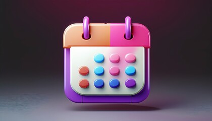 A colorful calendar icon featuring buttons, designed in a playful, vibrant style, suitable for digital applications.