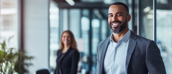 Fototapeta premium Business strategist planning long-term growth and development initiatives in a sleek office setting.