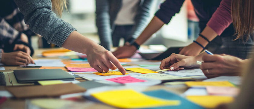 Employees brainstorming new product ideas during a creative workshop session.