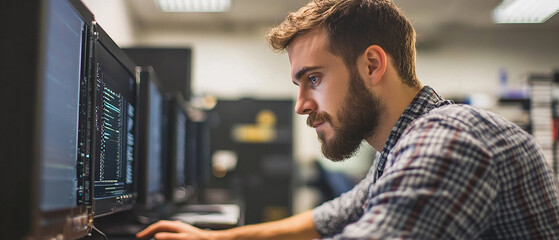 IT technician installing and configuring hardware systems in a corporate office.