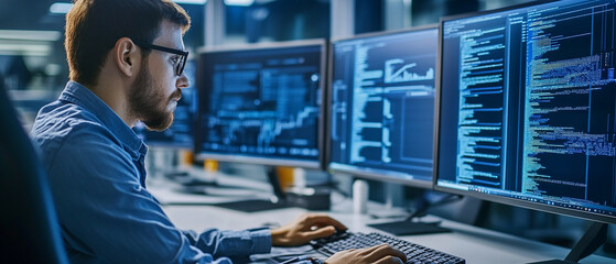 IT technician installing and configuring hardware systems in a corporate office.