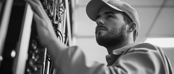 IT technician installing and configuring hardware systems in a corporate office.