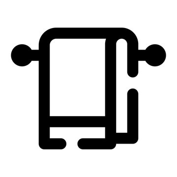 recommend clip art: Black and white icon of a towel hanging on a rack.
