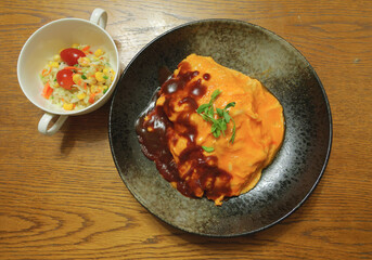 Omelet rice with demiglace sauce