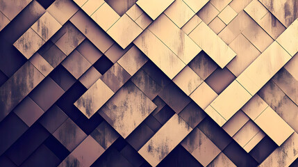 Abstract Geometric Pattern with Distressed Texture, Composed of Interlocking Square and Rectangular Shapes in a Diagonal Arrangement, Creating a Visually Interesting and Modern Design