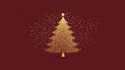minimalist golden christmas card with a golden xmas tree on a dark red background