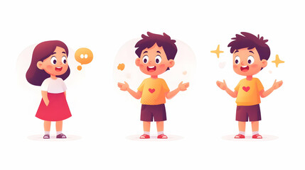 Cartoon Illustration of a Girl Talking to Two Boys with Bright Expressions,  Smiling, and Excitement