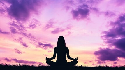 Silhouette of Woman Meditating at Sunset