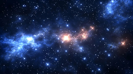 Fototapeta premium Abstract Cosmic Nebula with Glowing Stars and Dust Clouds in a Dark Blue Space