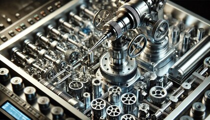Fototapeta premium A detailed macro shot of high-tech industrial machinery in precision manufacturing