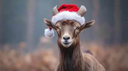 Joyful Goat in Santa Hat for Festive Cheer