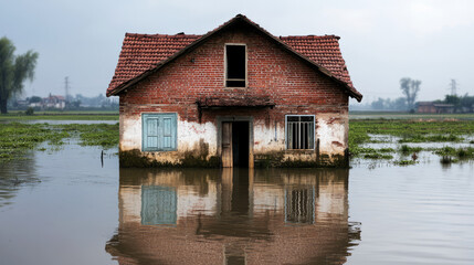 Fototapeta premium House Submerged in Rising Water During Heavy Monsoon