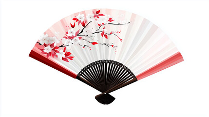 Chinese fans with flowers and bamboos. Wooden sticks. High res. Symbolize culture. Isolated bg.