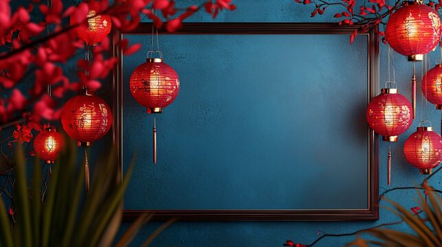 A customizable poster template featuring elegant lantern designs, perfect for showcasing your artwork or promoting events against a minimalist backdrop.