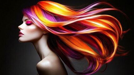 Fototapeta premium Vibrant Locks: A Colorful Portrait of Flowing Hair