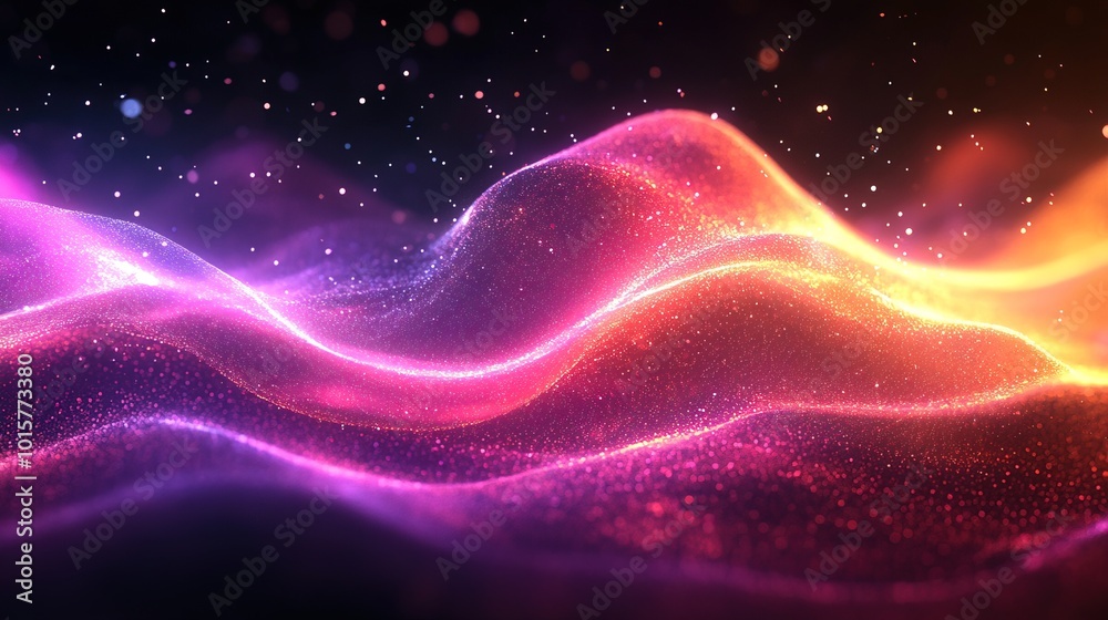 Wall mural digital abstract background with connected line and dots, wave flow
