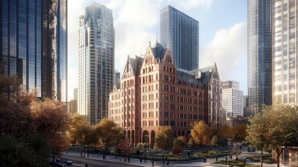 Obraz premium A Modern Skyscraper Amidst Historic Charm