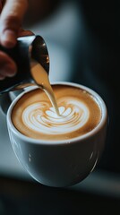 Barista Pouring Milk into Latte Art