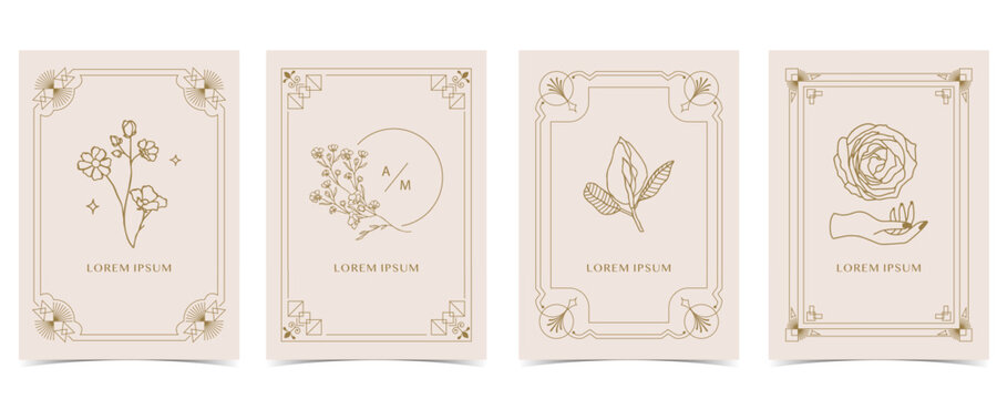 Boho invitation card with tarot style and deco frame. Mystic for a4 vertical design