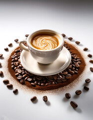 Fototapeta premium coffee cup that is partially filled with espresso and artistic cream on top