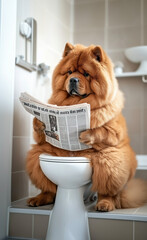 Chow Chow reading a newspaper in the toilet generated by AI