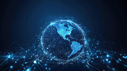 Digital blue Earth with global network and digital connections