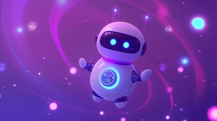 Cute Robot in Purple Space