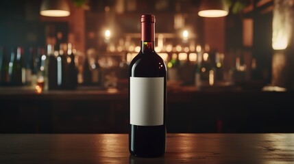 Red wine bottle with blank white label. Wine advertising template