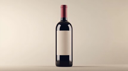 Red wine bottle with blank white label. Wine advertising template