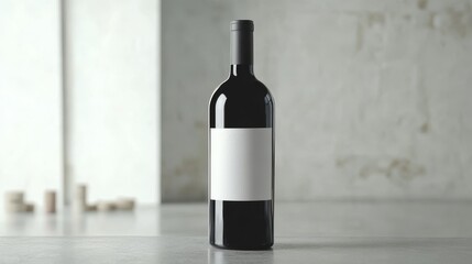 Red wine bottle with blank white label. Wine advertising template