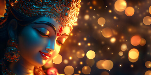 Durga Ashtami Celebration on Blurred Bokeh Lights Background