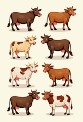 Whimsical Cow Characters: Vector Illustrations Perfect for Children's Books and Comics