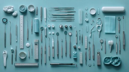 Fototapeta premium Aesthetic arrangement of dental tools and equipment 