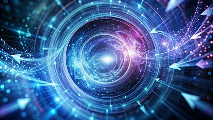 Fototapeta premium A Swirling Vortex of Light and Data, Guiding Arrows Through a Cosmic Tunnel of Digital Information
