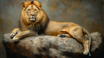 Naklejka premium Majestic Lion Resting on Rock 