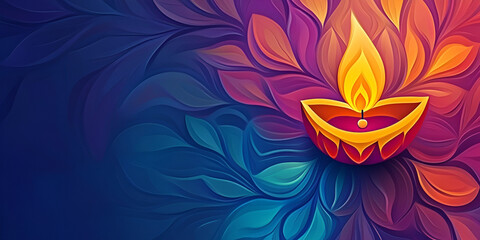 Vibrant Diya Lamp on Colorful Mandala Background for Diwali
