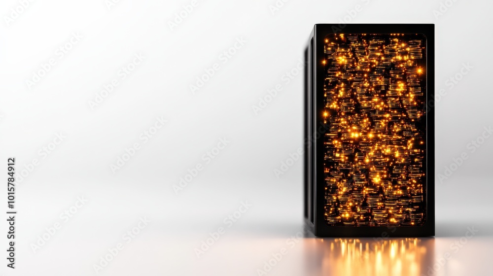 Poster Abstract glowing box with orange lights on a white isolated background.