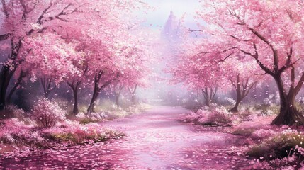 Naklejka premium Pink Blossom Pathway