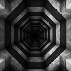 Obraz premium A black and white photo of a tunnel with a greyish color. The tunnel is very long and narrow, and it seems to be a very dark and mysterious place. The photo gives off a sense of unease and curiosity