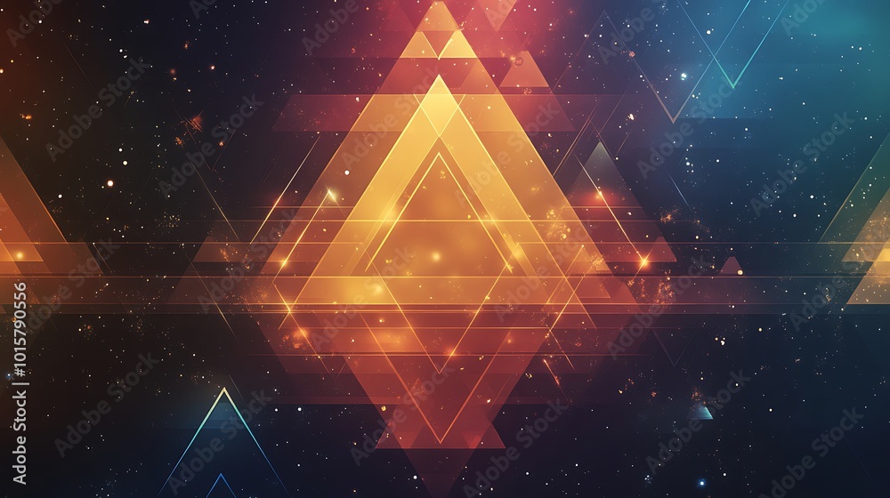 Poster abstract geometric background with glowing triangles and a starry night sky.