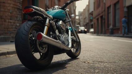 Motorcycle Parked on Street with Person Standing Nearby